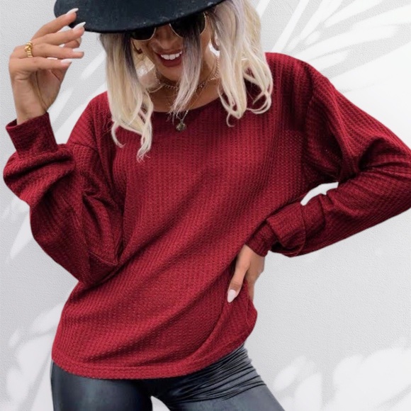 Red Open Back Waffle Knit Reversible Top NEW - Picture 3 of 7